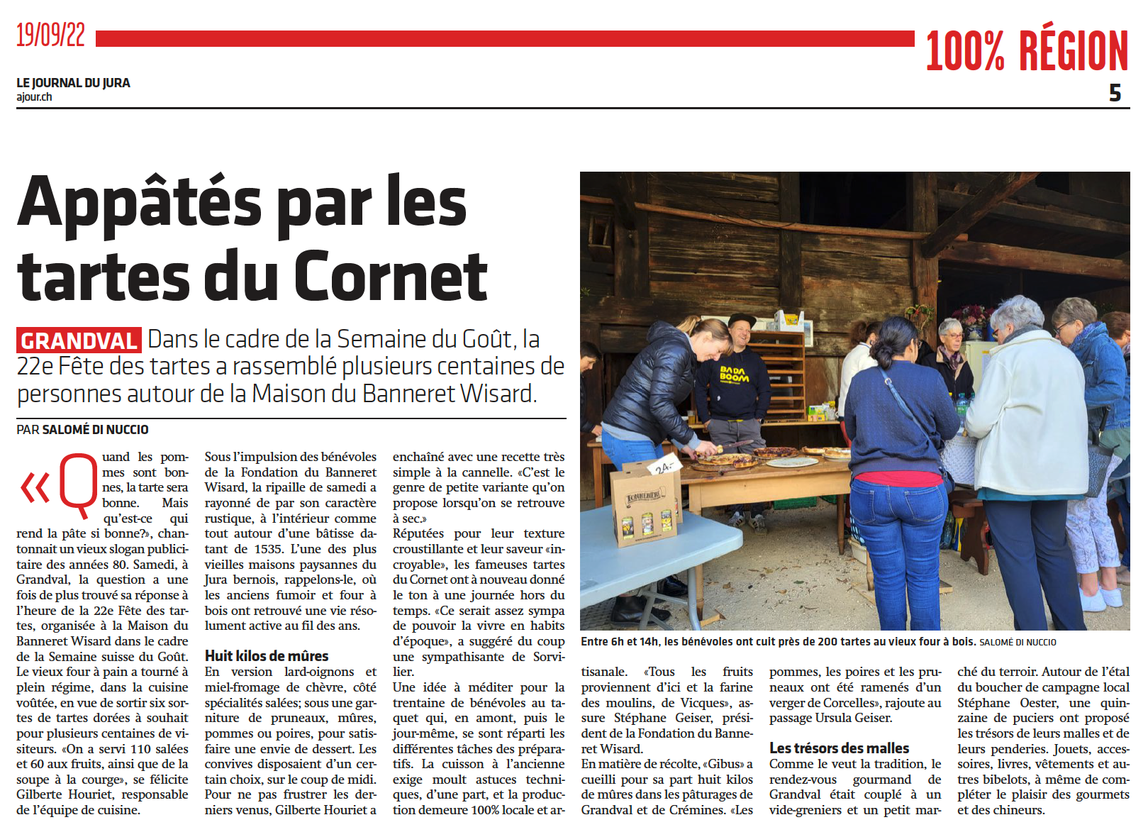 Journal du Jura - Article de presse - Tartes 2022 Banneret Wisard